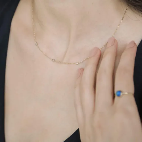 Vista 3 de HONEYCAT - Collar de trio con bisel de cristal pequeño en oro, oro rosa o plata joyería minimalista y delicada