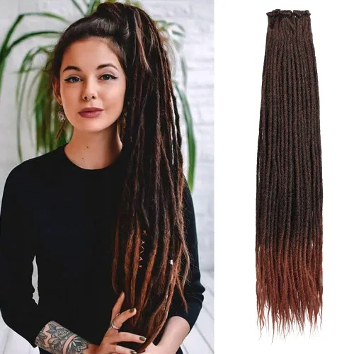 Vista 54 de Kraler Extensiones de Rastas Azules, Extensiones de Rastas Sintéticas de Ganchillo de 22", 100% Hechas a Mano, Rastas de Una Sola Punta, Delgadas