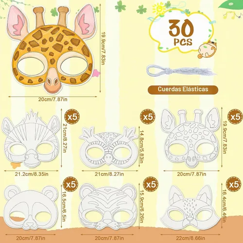 Vista 2 de 30 máscaras para colorear tu propio animal, máscara