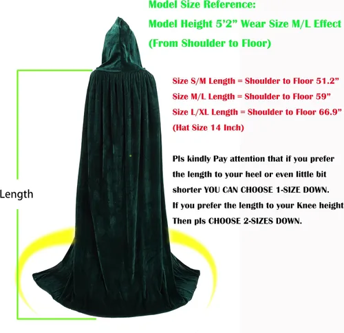 Vista 5 de Capa de terciopelo con capucha de longitud completa para Halloween, disfraz de Navidad