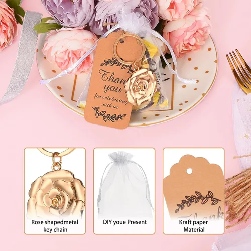 Vista 3 de 50 llaveros/llaveros para baby shower, boda o despedida de soltera, regalos, recuerdos para invitados a granel con etiquetas de regalo y bolsas