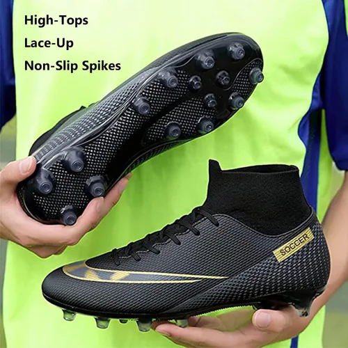 Vista 7 de Men's Soccer Shoes Football Cleats Outdoor High-Tops Lace-Up Non-Slip Spikes AGFG Boots