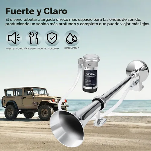 Vista 2 de FARBIN Kit de bocina de aire de 12 V, bocina de aire cromada para camión Plateado
