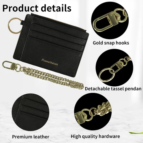 Vista 5 de Small Wallet for Women RFID Card Holder ID Case Wallet with key chain Wristlet Keychain with Coin Purse (B-Black)