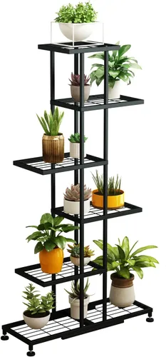 Vista 6 de Twhep Soporte para plantas de hierro de 5 niveles, moderno estante multifuncional para balcón y jardín
