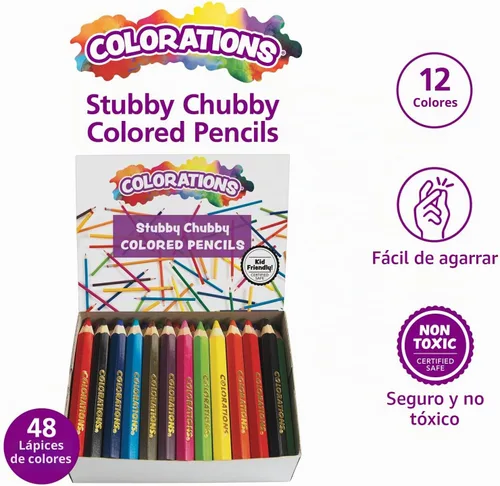 Vista 2 de Colorations STUBPEN - Lápices de colores rechonchos para niños, juego de 48 Shorter Size and Easier for Young Children to Handle, Easy to Grip