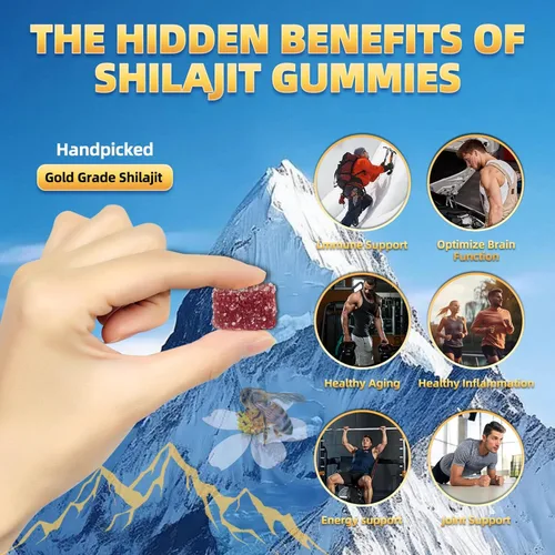 Vista 4 de Shilajit - Gomitas shilajit del Himalaya sin azúcar añadido, Ashwagandha, ácido fúlvico Gokshura y más de 85 minerales traza para hombres, mujeres