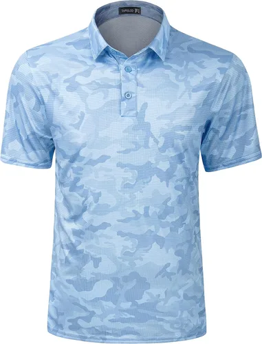 Vista 105 de TAPULCO Camisetas tipo polo de secado rápido para hombre, diseño de camuflaje, atléticas, ligeras, transpirables, casuales, para golf