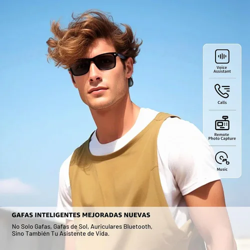Vista 2 de Lentes inteligentes, gafas de sol Bluetooth, nuevas gafas inteligentes mejoradas para hombres/mujeres, altavoz de oído abierto, compatible