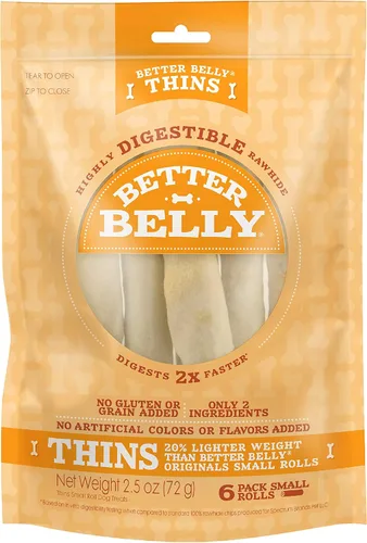 Vista 18 de Better Belly Originals, Sabor a Solomillo de Ternera Real, Rollos Pequeños, Masticables para Perros, 20 Unidades (P-50050NC)