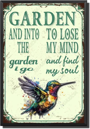 Vista 27 de LIUAXICIA Letreros divertidos de metal con texto en inglés "In The Garden to Lose My Mind and Find My Soul Bee Garden - Letreros de lata