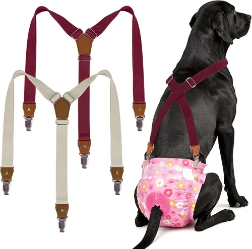 Vista 13 de Pet Soft Tirantes de pañales para perro hembra, 2 piezas, tirantes para falda de perro, vestido, Negro, rosa, marrón, burdeos