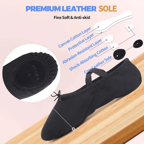Vista 4 de OLORA Zapatos de ballet de lona para mujer, zapatillas de baile, suela dividida, zapatos de práctica para niñasadultos