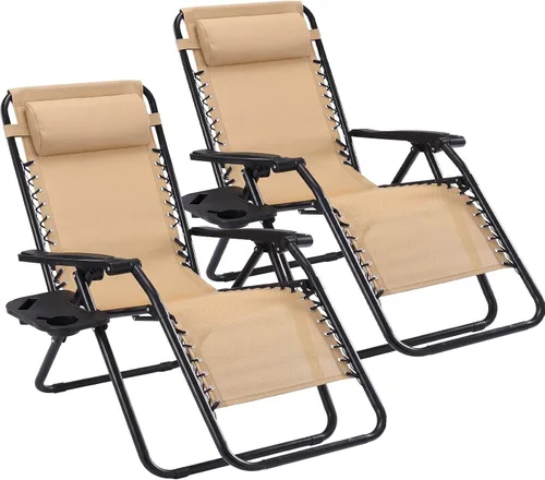 Vista 18 de NEWBULIG Juego de 2 sillas de gravedad cero, sillas reclinables plegables Negro