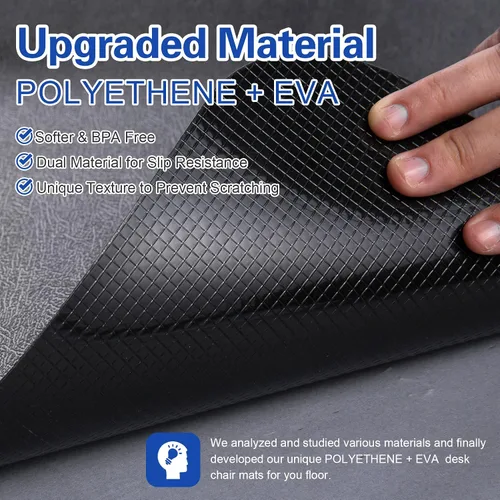 Vista 2 de Tapete para silla rodante de oficina para suelo de madera dura y azulejos, negro, antideslizante, no curvo, tapete para silla debajo del escritorio