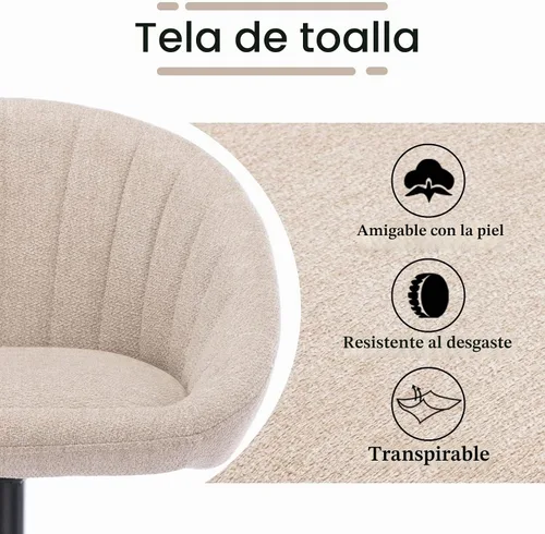 Vista 4 de Juego de 2 taburetes de bar giratorios ajustables, tela de rizo beige