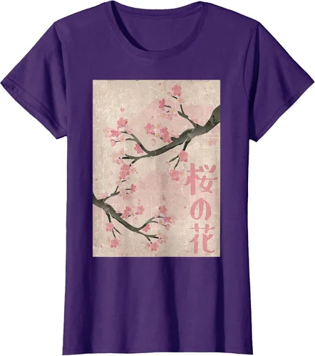 Vista 90 de Cherry Blossom Japanese Vintage Woodblock Japan Pink Sakura T-Shirt Asphalt Grey