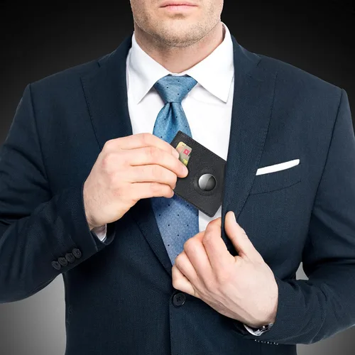 Vista 7 de Hawanik Billetera plegable delgada para hombre con soporte de estuche integrado para AirTag