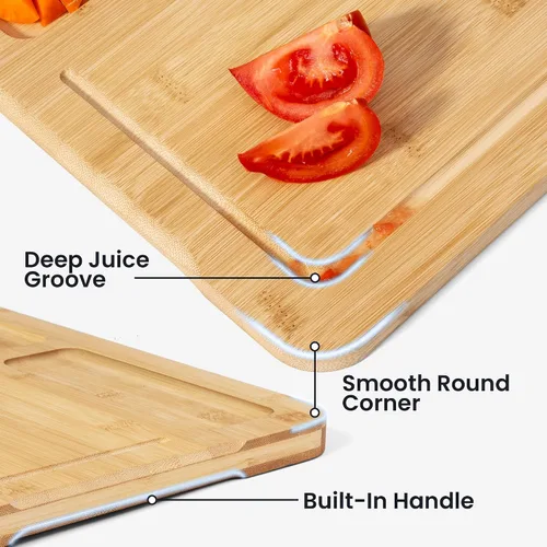 Vista 3 de Heimlove Tabla de Cortar de Bambú Extra Grande, Tablas de Cortar de 17" x 11" para Cocina Tablas de Charcutería con Ranura para Jugo y Asas, Tabla