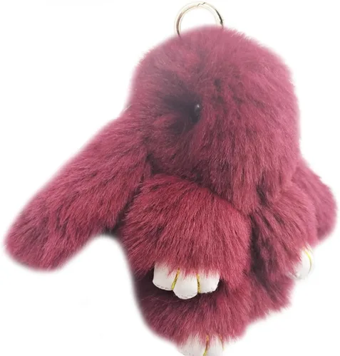 Vista 16 de jtkdxqs Llavero suave y lindo de conejo, de piel de conejo artificial, pompón esponjoso, para mujer Beige