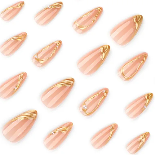 Vista 5 de Uñas postizas medianas a presión de almendra para mujer, uñas postizas Color-2