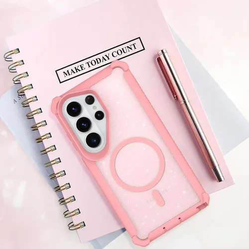 Vista 562 de Bonoma - Funda compatible con Samsung Galaxy S21 Plus, diseño de corazón con purpurina, color rosa Support for MagSafe, Plating Magnetic Case TPU