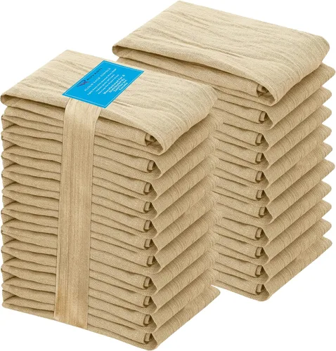 Vista 20 de RUVANTI Paquete de 12 toallas de cocina de 28 x 28 pulgadas, 100 % algodón, lavables a máquina, absorbentes, para secar y limpiar, color camel