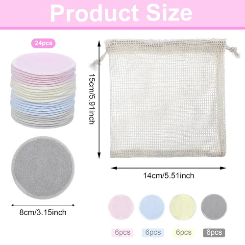 Vista 2 de JIEYAO 24 almohadillas reutilizables para quitar el maquillaje de la cara, paños de microfibra suave multicolor con bolsa de malla, almohadillas