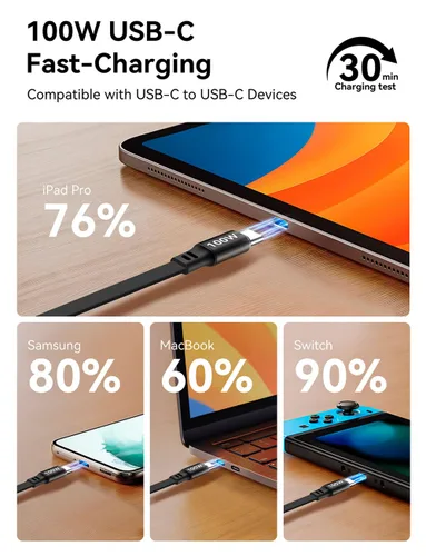 Vista 2 de Cable retráctil USB C a USB C (1.2 m, 2 unidades), cable de carga rápida USBC 5A de 100W, cable de carga tipo C para iPhone 17 16 15 Pro Plus Pro