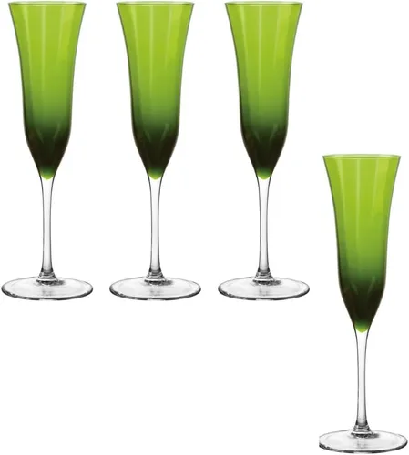 Vista 4 de QUALIA - Juego de 4 copas de champán azul meridiano para boda con efecto óptico, vasos de mimosa sin plomo de 4 onzas, copas de champán de vidrio