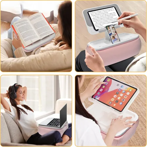 Vista 5 de Lap Beanbag - Soporte de almohada para Kindle con almohadilla de silicona, soporte de iPad ajustable en ángulo para cama, almohada de tableta