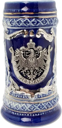 Vista 3 de Essence of Europe Gifts E.H.G Deutschland - Medallón de metal con águila alemana, mini jarra de cerveza negra, vaso de chupito de cerámica
