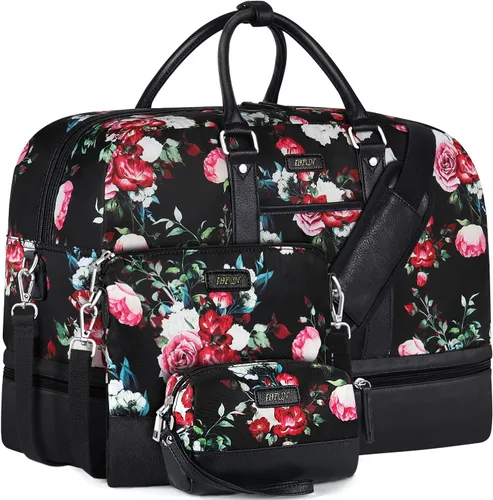 Vista 96 de IBFUN Bolsas de fin de semana para mujer, bolsa grande de lona para viaje, bolsa de viaje con compartimento para zapatos, 21 pulgadas, juego de 3