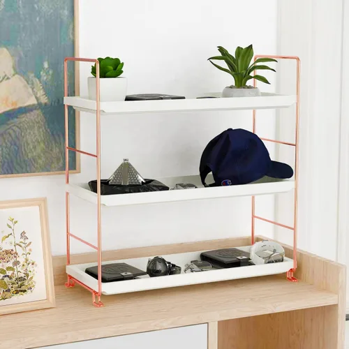 Vista 5 de FSyueyun Organizador de estante de maquillaje de 3 niveles, organizador de baño, encimera, organizador de perfume para cuidado de la piel de gran