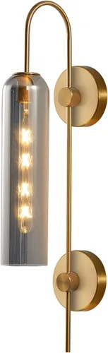 Vista 13 de BOKT Apliques de pared modernos de mediados de siglo con enchufe para interiores, largos, oro cepillado, vidrio blanco leche, apliques