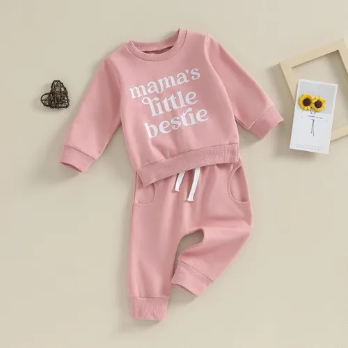 Vista 3 de Conjunto de ropa de bebé para niña, para hermana pequeña, color liso, suéter para otoño e invierno