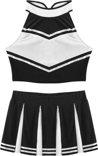 Vista 5 de JanJean Uniforme de animadora para mujer, top corto con falda plisada, trajes de cosplay