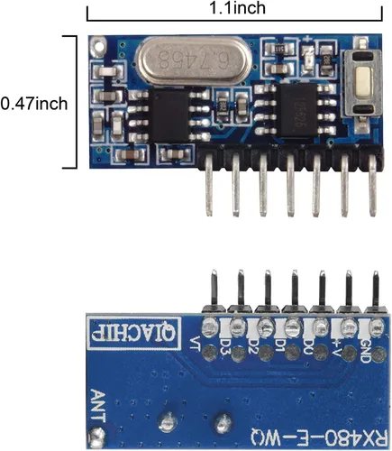 Vista 2 de QIACHIP Interruptor de control remoto inalámbrico de 433 MHz, mini receptor, código de aprendizaje integrado, decodificación 1527, salida de 4