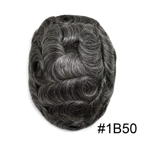 Vista 2 de Toupee para hombres, sistemas de reemplazo de cabello francés, encaje frontal, nudos blanqueados, línea capilar natural, encaje con piezas