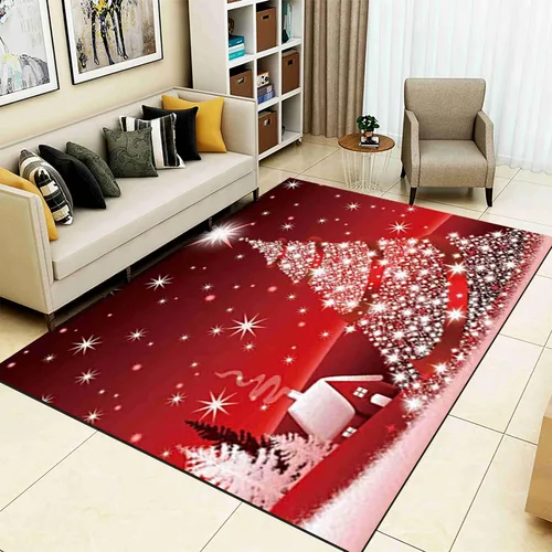 Vista 13 de Alfombra de área de decoración de habitación de Feliz Navidad, 2 x 3 pies, alfombra de árbol de Navidad con copos de nieve para dormitorio, alfombra