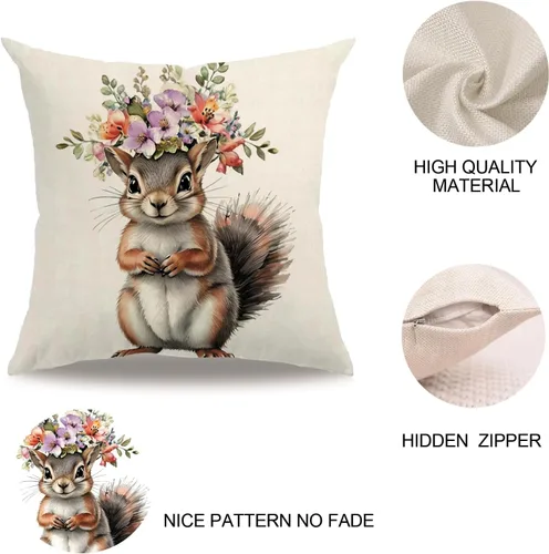 Vista 6 de Fundas de almohada con diseño de animales, 18 x 18 pulgadas, diseño de ardillas florales, acuarela, vida silvestre, diseño de flores, temporada