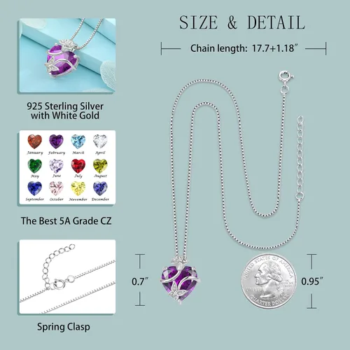 Vista 5 de FJ Collar de plata con piedra preciosa de mariposa infinita para mujeres y damas, joyería de flores y mariposas con piedra natal