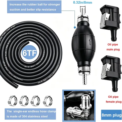 Vista 4 de Tnisesm Conjunto de línea de combustible de 5/16" 6 pies, con conector de goma marina para motor fuera de borda de barco, RVs, conjunto