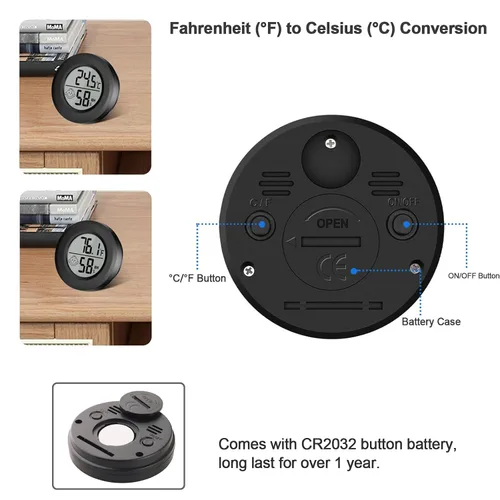 Vista 5 de 2 mini termómetro digital para interiores, medidor de higrómetro, medidor de precisión, temperatura ambiente y humedad para humidores de reptiles