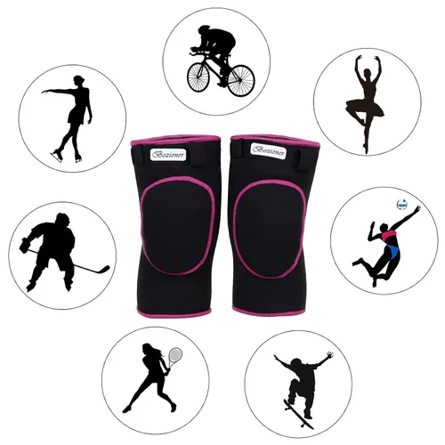 Vista 4 de Bezioner Rodilleras de voleibol, esponja gruesa antideslizante, rodilleras de baile para mujeres, yoga, baloncesto, fútbol, jóvenes, niñas, negro