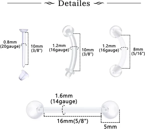 Vista 3 de MODRSA 16g 20g Mix Clear Piercing Retainers Plastic Septum Retainer Clear Nose Studs for Work Flexible Lip Plastic Earring Studs for Sport Surgery