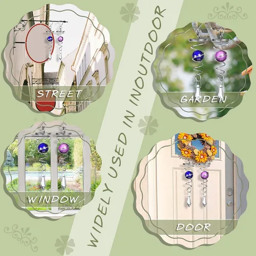 Vista 7 de Jetec 2 piezas de bola miradora en espiral, estabilizador decorativo de viento de acero inoxidable para interiores y exteriores, colgante de bola