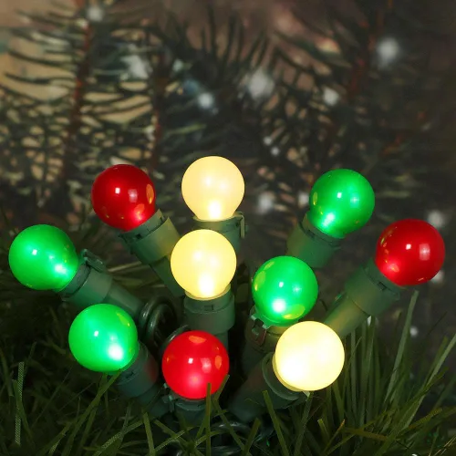 Vista 5 de GlowVibe - Luces de Navidad rojas, blancas y verdes para interiores de 19 pies con 70 luces LED, bombillas de cristal perlado G15 para árbol