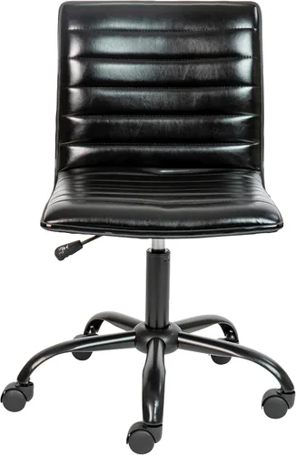 Vista 7 de Flash Furniture - Silla de oficina, vinilo negro, estructura negra, sin reposabrazos, asiento y respaldo acanalados, diseño de respaldo bajo
