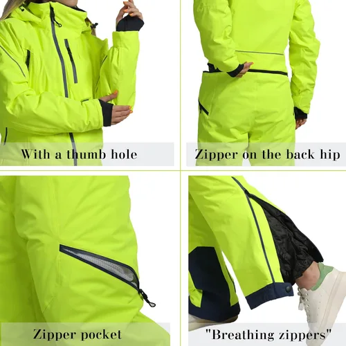 Vista 4 de Traje de esquí de una pieza para mujer, resistente al viento, impermeable, cálido, transpirable, desmontable, para deportes de nieve